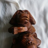Голяма индонезийска дървена статуетка-"Трите будистки маймуни", снимка 7 - Статуетки - 39549439
