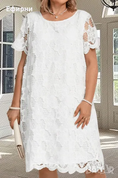 Бяла рокля, Бяла дантелена рокля,Рокля голям размер,  Бяла миди рокля,, снимка 1