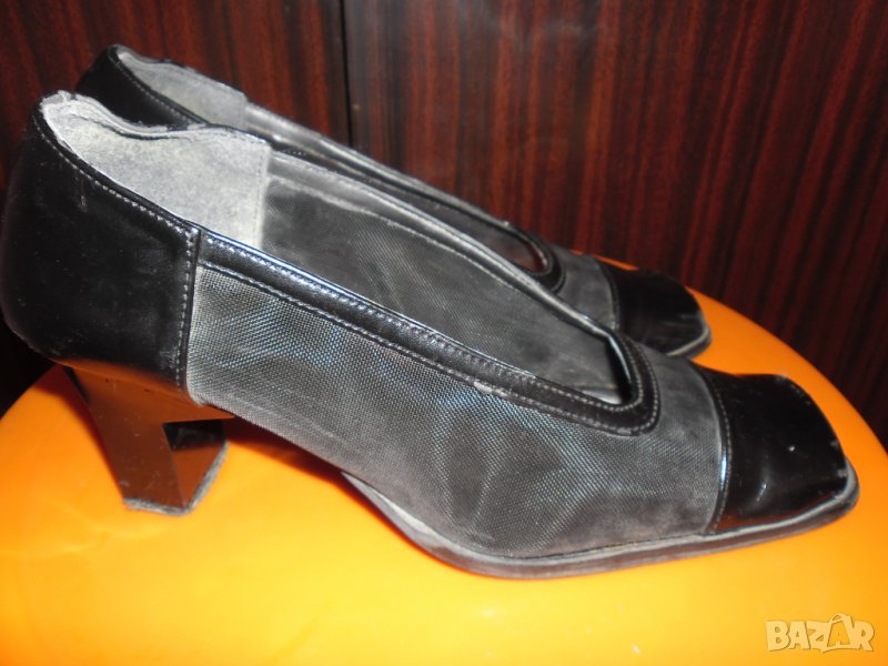 черни обувки съчетание от  кожа и черна мрежа, снимка 1