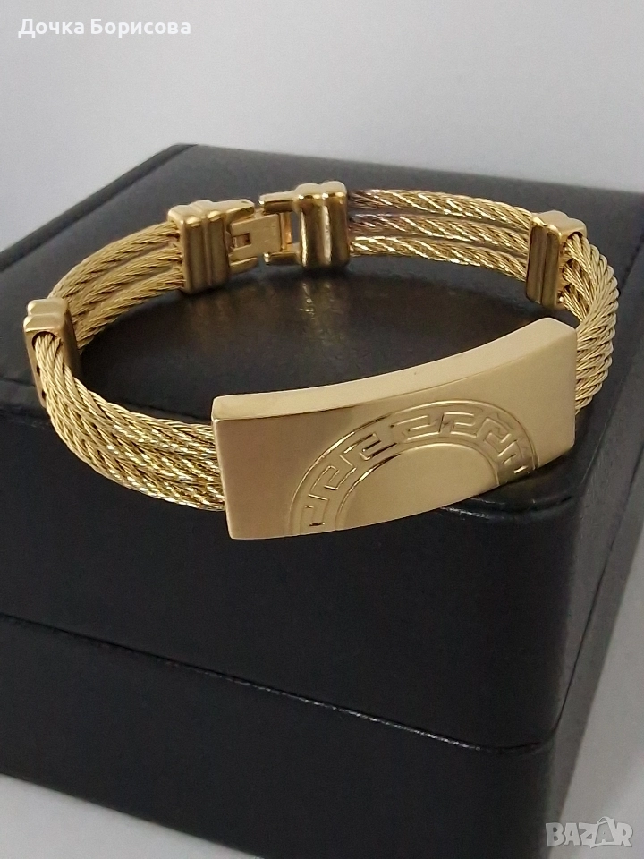 Мъжка гривна с полукръгла плочка и гръцки орнамент , снимка 1