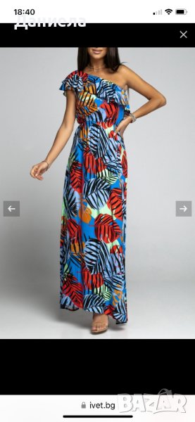 Ефирна дълга рокля с един ръкав, снимка 1