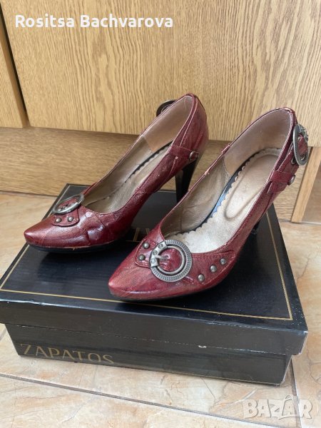 Обувки на ток цвят бордо, 37 номер, снимка 1