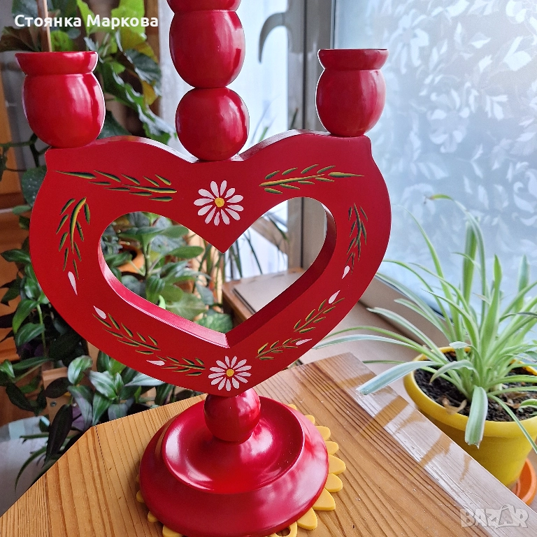 Дървен свещник за 3 свещи, снимка 1