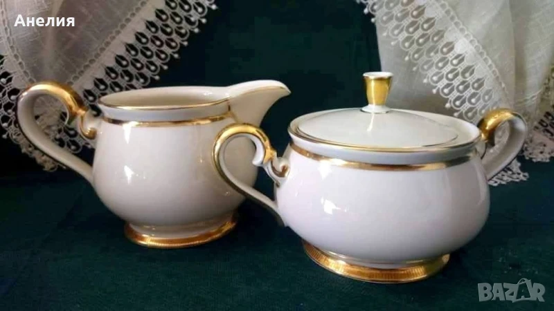 Комплект захарница и каничка със златен кант, снимка 1