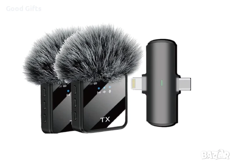 Безжичен петличен микрофон с два предавателя и 3-в-1 приемник, снимка 1