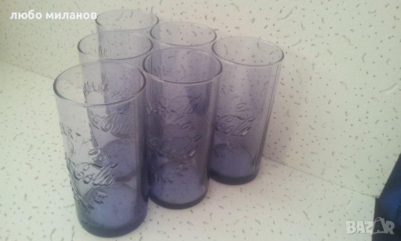 Стъклени чаши Кока Кола от един цвят прозрачно сини 6 бр, снимка 1