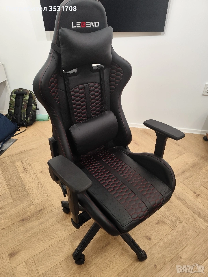 Геймърски стол NIBE черна изкуствена кожа/червено, снимка 1