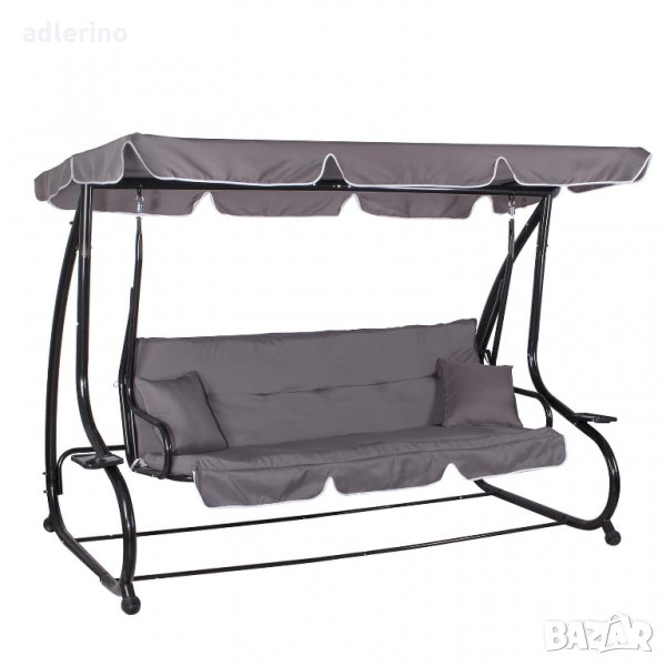 Градинска люлка Лина, четириместна, 320 кг, люлка за градина, сива, клик клак, легнала функция, снимка 1