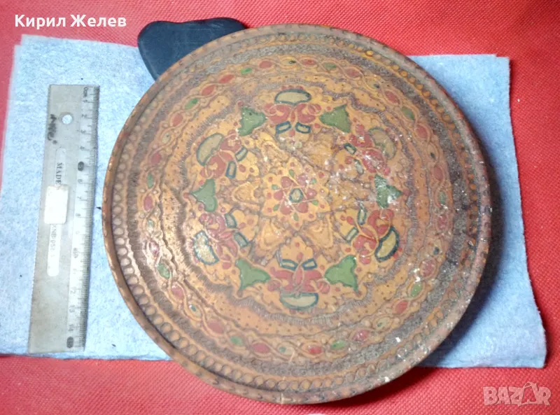 Старинен ЕТНОГРАФСКИ ДЪРВЕН ПОДНОС За КАФЕ РЪЧНО ПИРОГРАФИРАН МАЙСТОРСКА ИЗРАБОТКА 47643, снимка 1