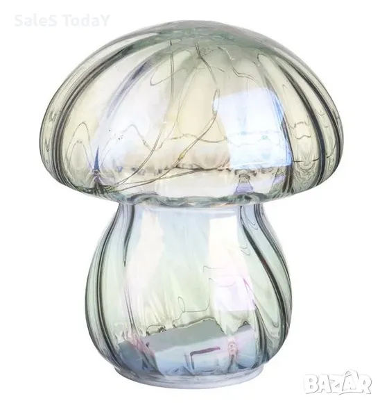 Стъклена лампа гъбка, лед, 14x16 см, снимка 1