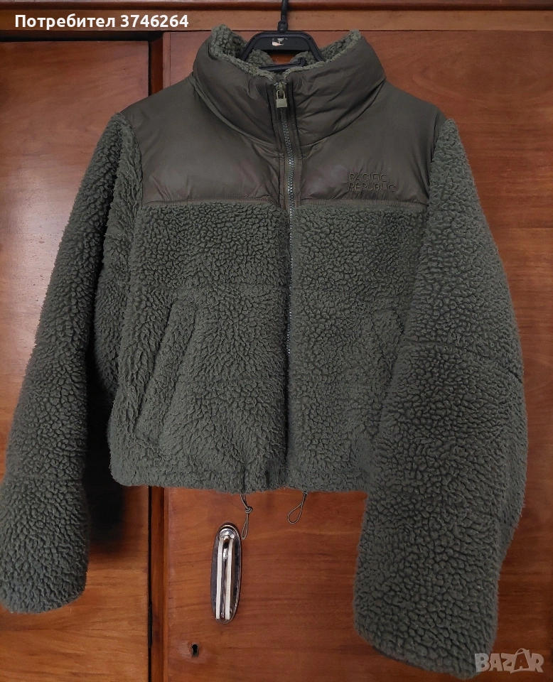 Зимно зелено пухкаво яке тип овца, снимка 1