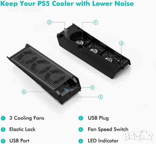 Охлаждащ вентилатор KIWIHOME за PS5, снимка 3 - Аксесоари - 48510792
