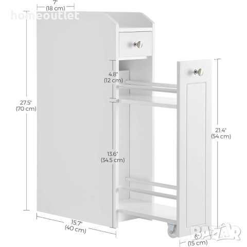 ПРОМОЦИЯ Шкаф за баня от MDF в бяло VASAGLE BBC847P31, снимка 6 - Шкафове - 52704084