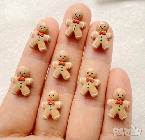 Джинджифиливо човече малка фигурка акрил пластмасова нокти маникюр ръчна изработка, снимка 3 - Други - 53215827