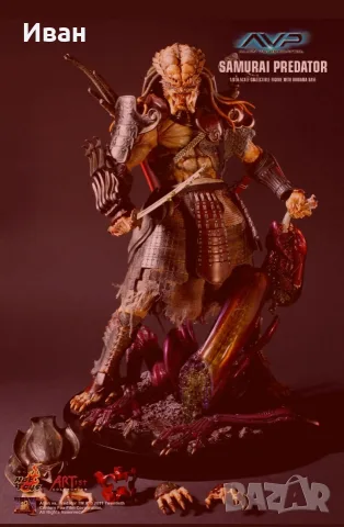 Hot Toys Deluxe - Шедьовър фигура на Хищника срещу Пришълеца/ Akaoni Samurai Predator 2.0 