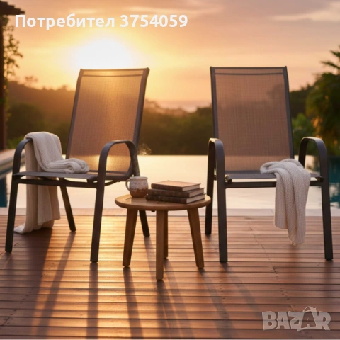 Стифиращи се градински столове от стомана и текстил – комплект 2 броя