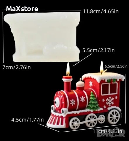 3D Голям влак локомотив с елха силиконов молд форма свещи гипс сапун смола фондан шоколад , снимка 3 - Форми - 52464598