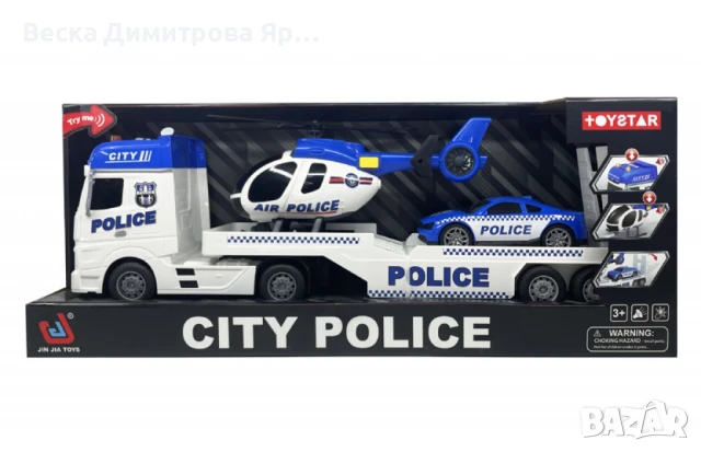 Автовоз с полицейски коли и хеликоптер, "City Police Transporter", снимка 4 - Коли, камиони, мотори, писти - 50634809