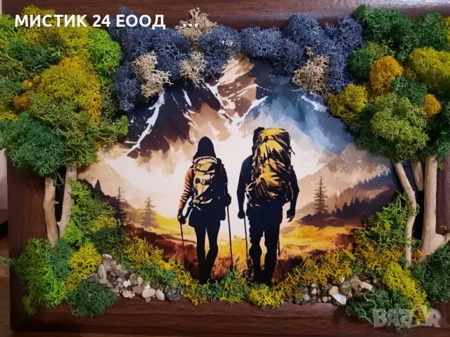 Картина "Любители на Планината" със Скандинавски Мъх и Естествени Материали , снимка 3 - Декорация за дома - 48955401