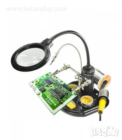 ТРЕТА РЪКА СЪС СТОЙКА ЗА ПОЯЛНИК, ЩИПКИ И ЛУПА 65ММ - код  802