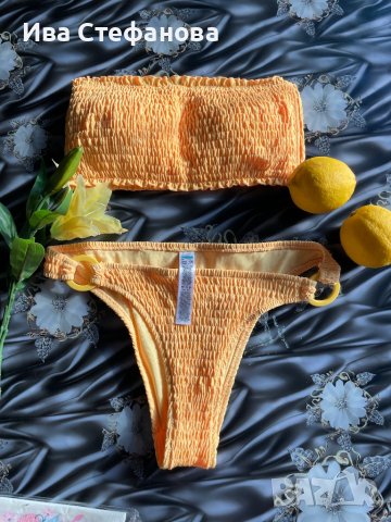 Нов патешко жълто бански костюм сет две части комплект М рипс рипсен , снимка 7 - Бански костюми - 41325719