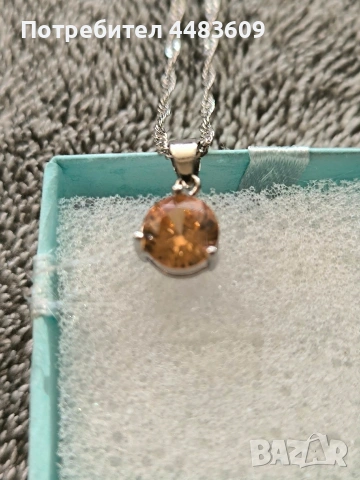 Сребърно колие с жълт цирконии , снимка 2 - Колиета, медальони, синджири - 53788040