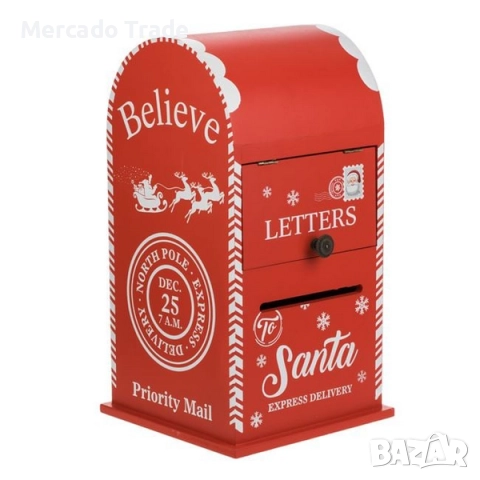 Коледна декоративна дървена пощенска кутия в ретро стил, с надпис, Червен, снимка 2 - Декорация за дома - 52472169