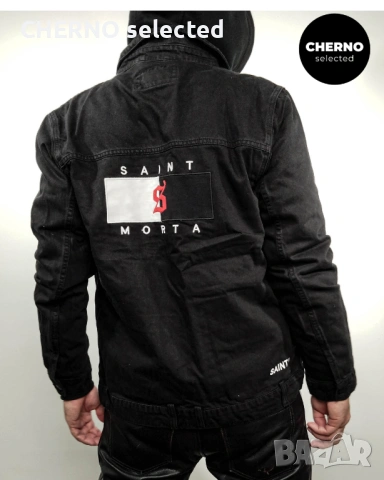 Мъжко черно дънково • деним яке SAINT MORTA Denim Jacket – размер L , снимка 8 - Якета - 53850783