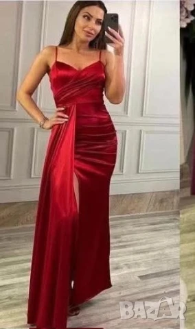🌸Официални сатенени рокли с цепка  , снимка 2 - Рокли - 50622799