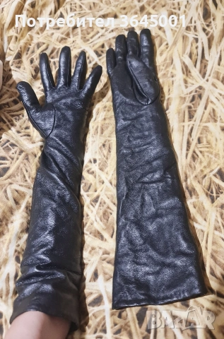 Луксозни дълги черни ръкавици от естествена кожа / XXL /. НОВИ , снимка 3 - Чанти - 53206737