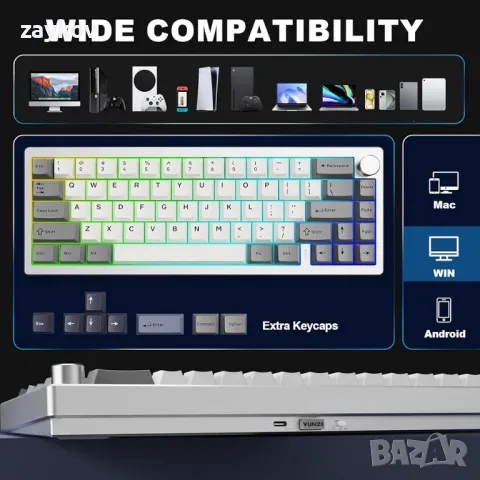Безжична механична клавиатура YUNZII AL68, снимка 5 - Клавиатури и мишки - 50435300