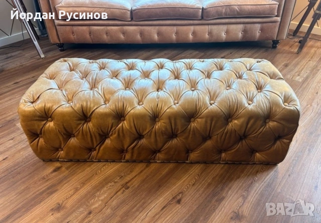Оригинален Chesterfield кожен диван + табуретка - маса – 4 местен, снимка 3 - Дивани и мека мебел - 53479574