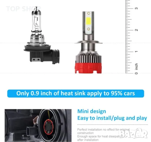 H7 LED крушки за фарове 6000K HI Beam 55W 8000 лумена, снимка 5 - Аксесоари и консумативи - 48540555