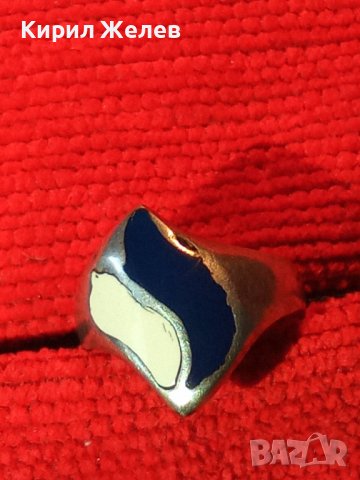 СТИЛЕН ВИНТИДЖ СРЕБЪРЕН АРТ ПРЪСТЕН СРЕБРО 925 с БЯЛ и СИН ЕМАЙЛ МАЙСТОРСКА СТАРА ИЗРАБОТКА 28759, снимка 12 - Пръстени - 37277645