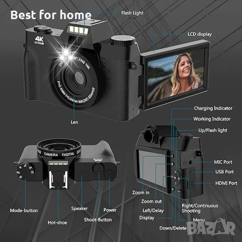 Влог камера, 4K цифрова камера за YouTube с WiFi, 16X цифрово увеличение от  Schmidt Spiele, снимка 4 - Камери - 52431416