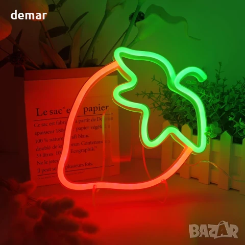 WIOSOUL LED Неонова табела с форма на ягода, 18,5x25 см, батерии или USB, снимка 2 - Лед осветление - 51189124