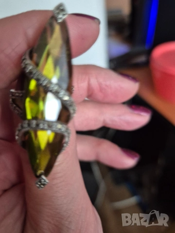 сребърен пръстен с перидот, снимка 4 - Пръстени - 53381606