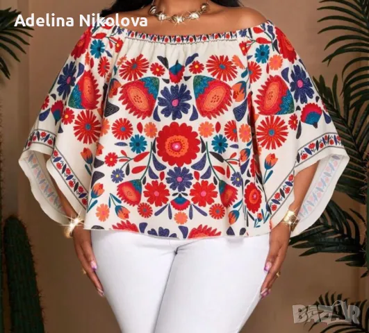 Лятна блуза с отворени рамене, снимка 2 - Корсети, бюстиета, топове - 50258391