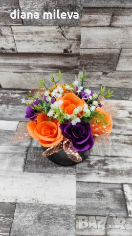 Кашпа с рози от креп хартия!!, снимка 6 - Декорация за дома - 53289232