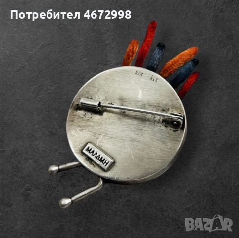 сребърна антична брошка с 22к злато и рубини, снимка 5 - Колиета, медальони, синджири - 53266216