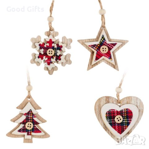 8 броя Комплект Дървени коледни висулки за елха, 6см, снимка 2 - Декорация за дома - 42691257