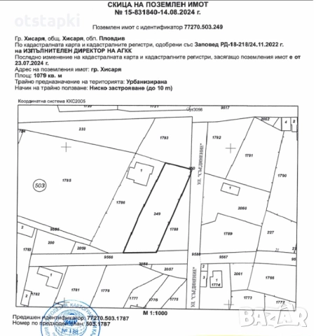 Парцел 1084 м2 - виза - Хисаря, кв."Момина Баня", снимка 5 - Парцели - 51821755