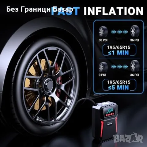 Нов Цифров компресор за гуми – 150 PSI, авто изключване, LED светлина, снимка 2 - Друга електроника - 49537328