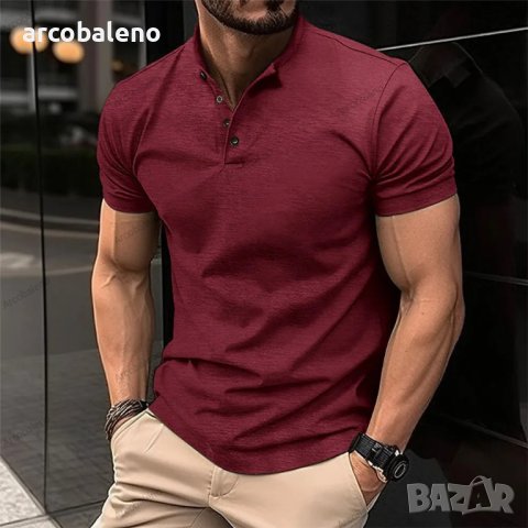 Мъжка тениска Henley Neck с копчета и яка, 5цвята , снимка 3 - Тениски - 41698089