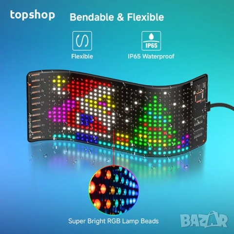 Нов проверен LED Matrix Panel ► Гъвкав Водоустойчив Програмируем Екран IP65 16 х 32 pxl 70 x 173 mm , снимка 3 - Части и Платки - 52476100