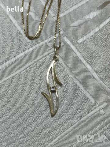 Сребърно колие медальон листо в средата малък диамант,дължина на медальона 3,5 см ръч.изработка, снимка 5 - Колиета, медальони, синджири - 49646500