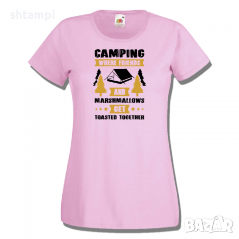 Дамска тениска Camping Where Friends And Marshmallows Get Toastet Together, снимка 5 - Тениски - 36373239