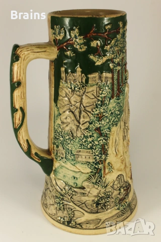 1900's Рицарът И Горска Фея Стара Немска Голяма Керамична Халба Релефна, снимка 4 - Антикварни и старинни предмети - 53167322