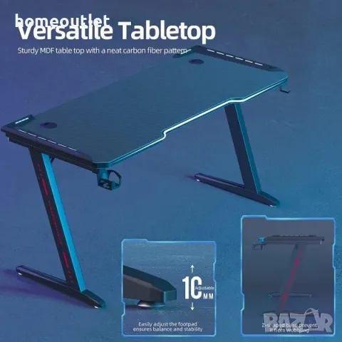 ПРОМОЦИЯ Геймърско бюро с LED RGB осветление WISFOR JJ-ZT823, снимка 5 - Бюра - 48990522