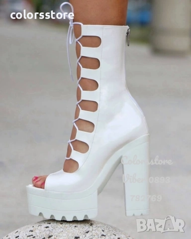 Летни боти на ток - бял лак - 101, снимка 2 - Дамски боти - 37733503